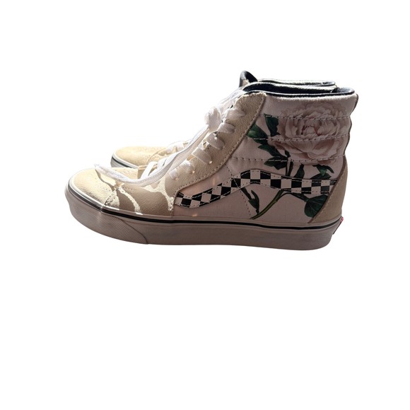 Vans Sk8-Hi Floral Rose Checkerboard Cream White Sneakers Mens 7 Womens 8.5 - Picture 2 of 10